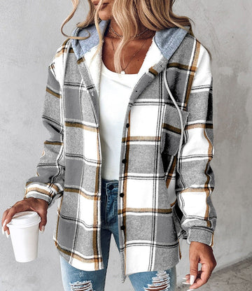 Cozy checked hoodie with drawstring for women