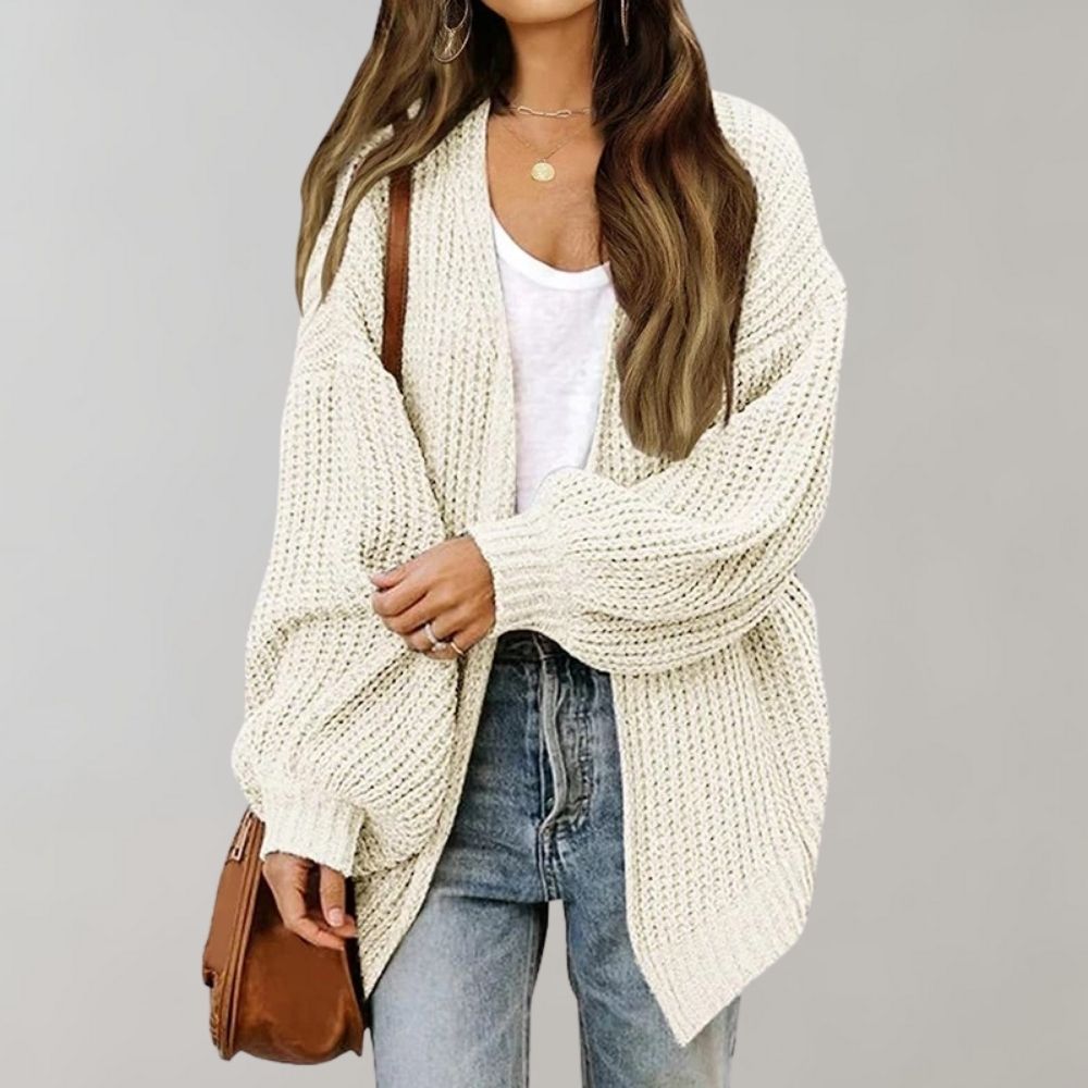Cozy open-knit cardigan with bishop sleeves
