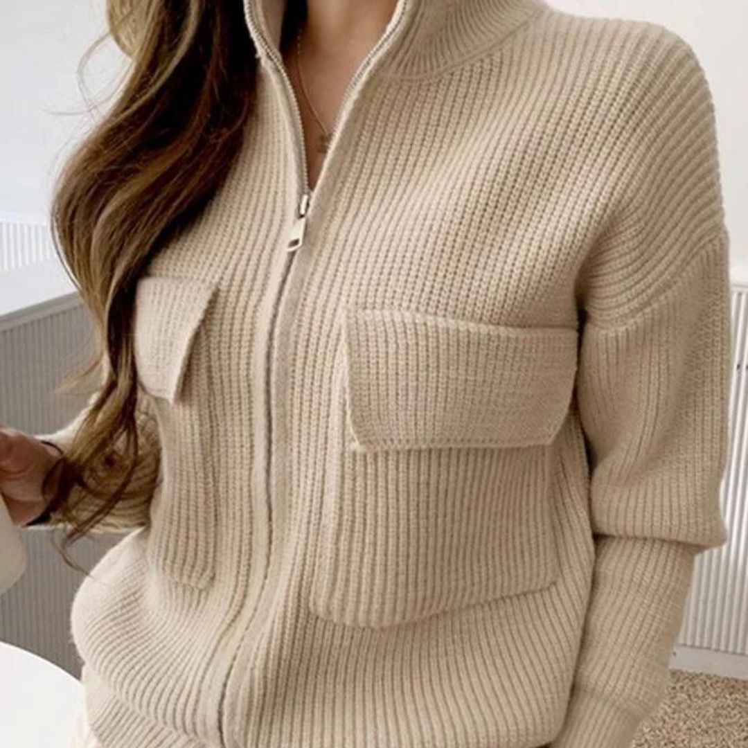 Cozy knit sweater with zipper and pockets for a casual look