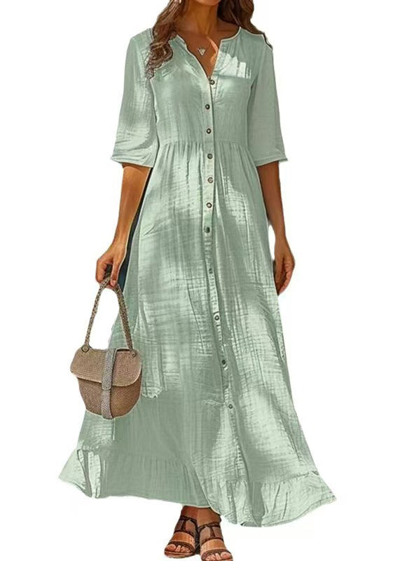 Solid cotton short-sleeved polo shirt dress with buttons