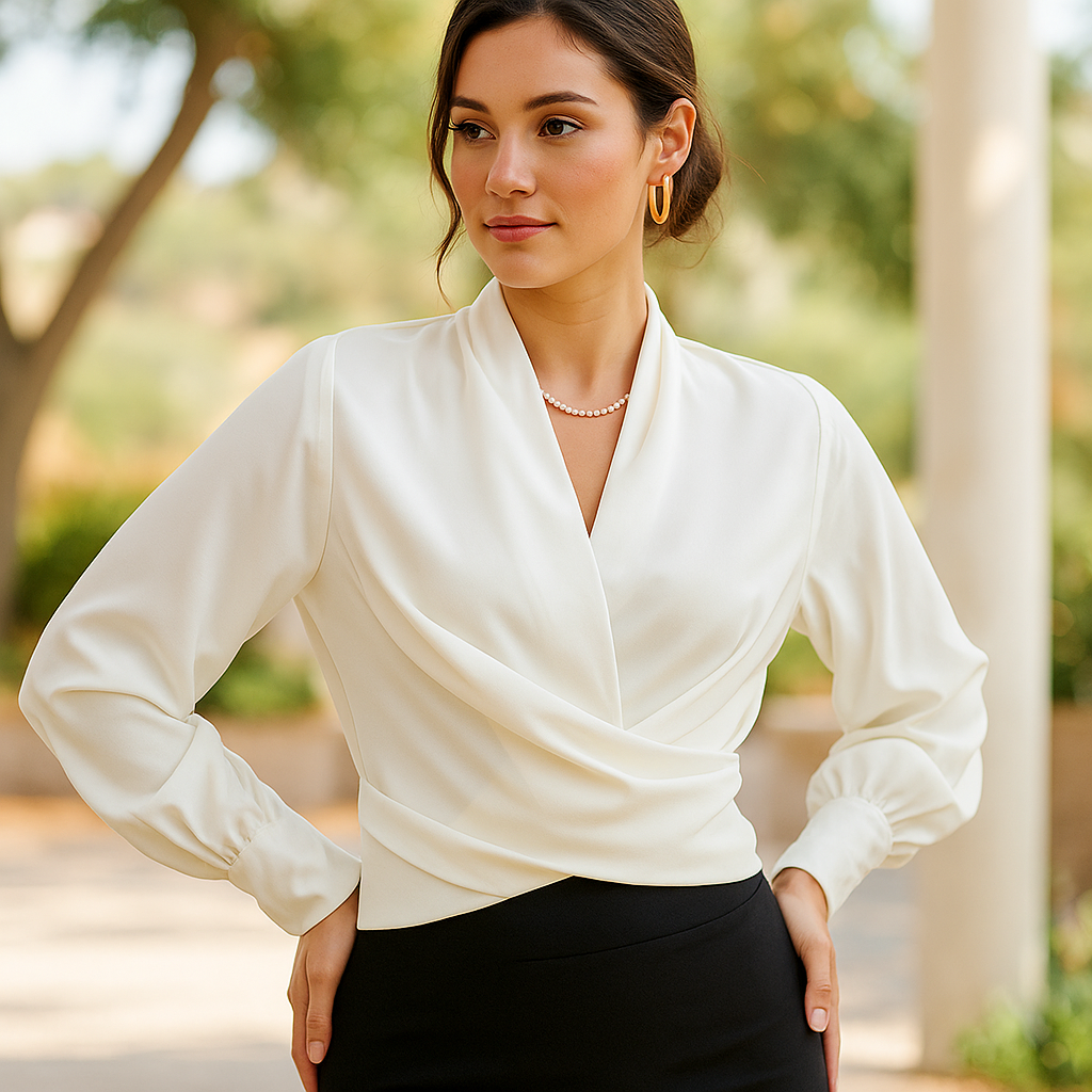 Chic blouse with puff sleeves and V-neck for effortless elegance