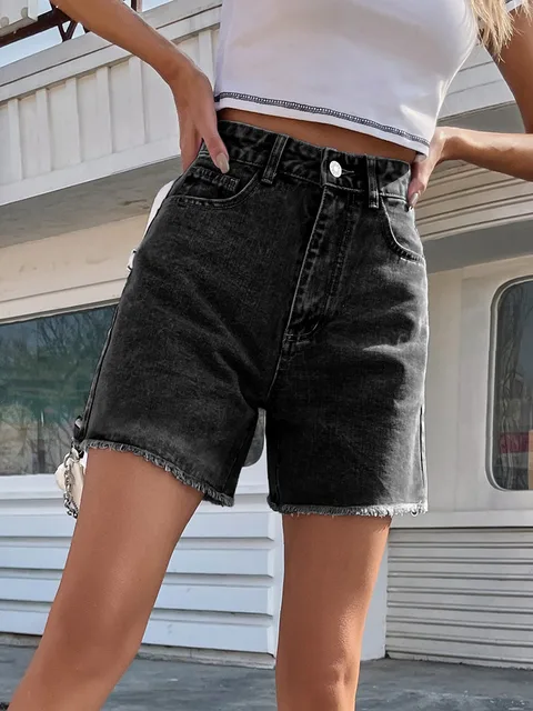 Lavelle™ - Blue high-waisted denim shorts