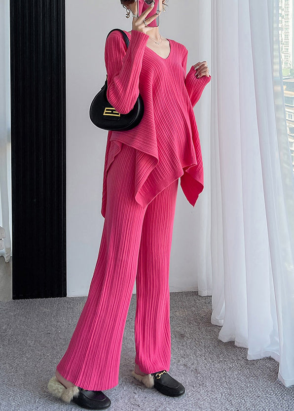 Miranda™ - Loose Rose V-neck Asymmetric Patchwork Cotton Knit Two-piece Set Autumn