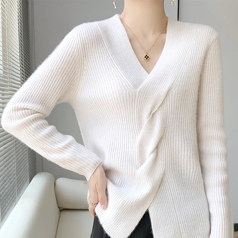 Mirella™ - Women's twisted V-neck sweater