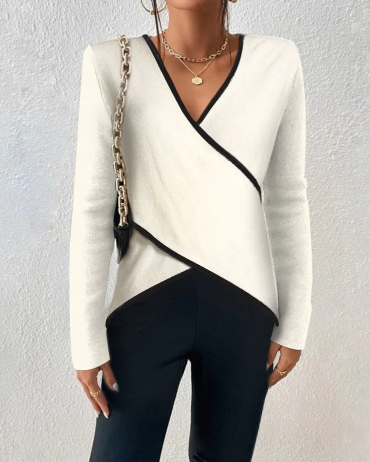 Nelly™ - Ivory long-sleeved V-neck sweater