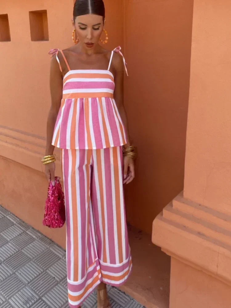 Brightly printed two-piece summer outfit