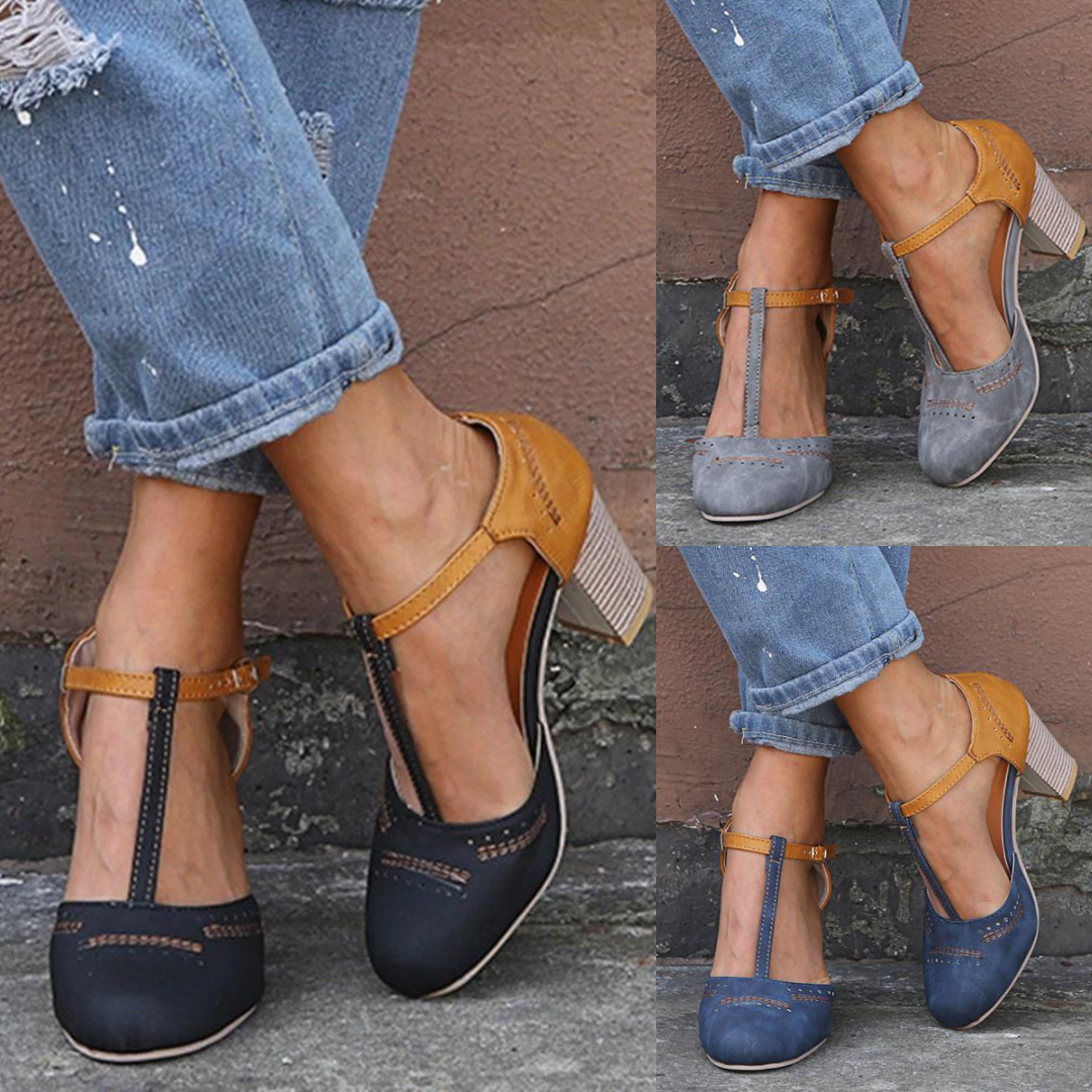 Cora - High-heeled shoes with round toe and pointed strap