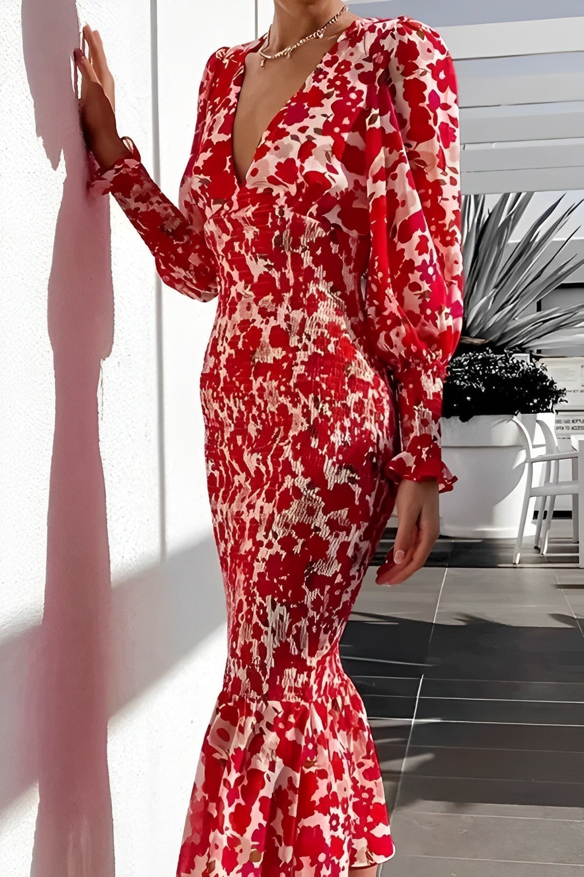 Rosanne™ - Floral Bishop Sleeve Midi Dress