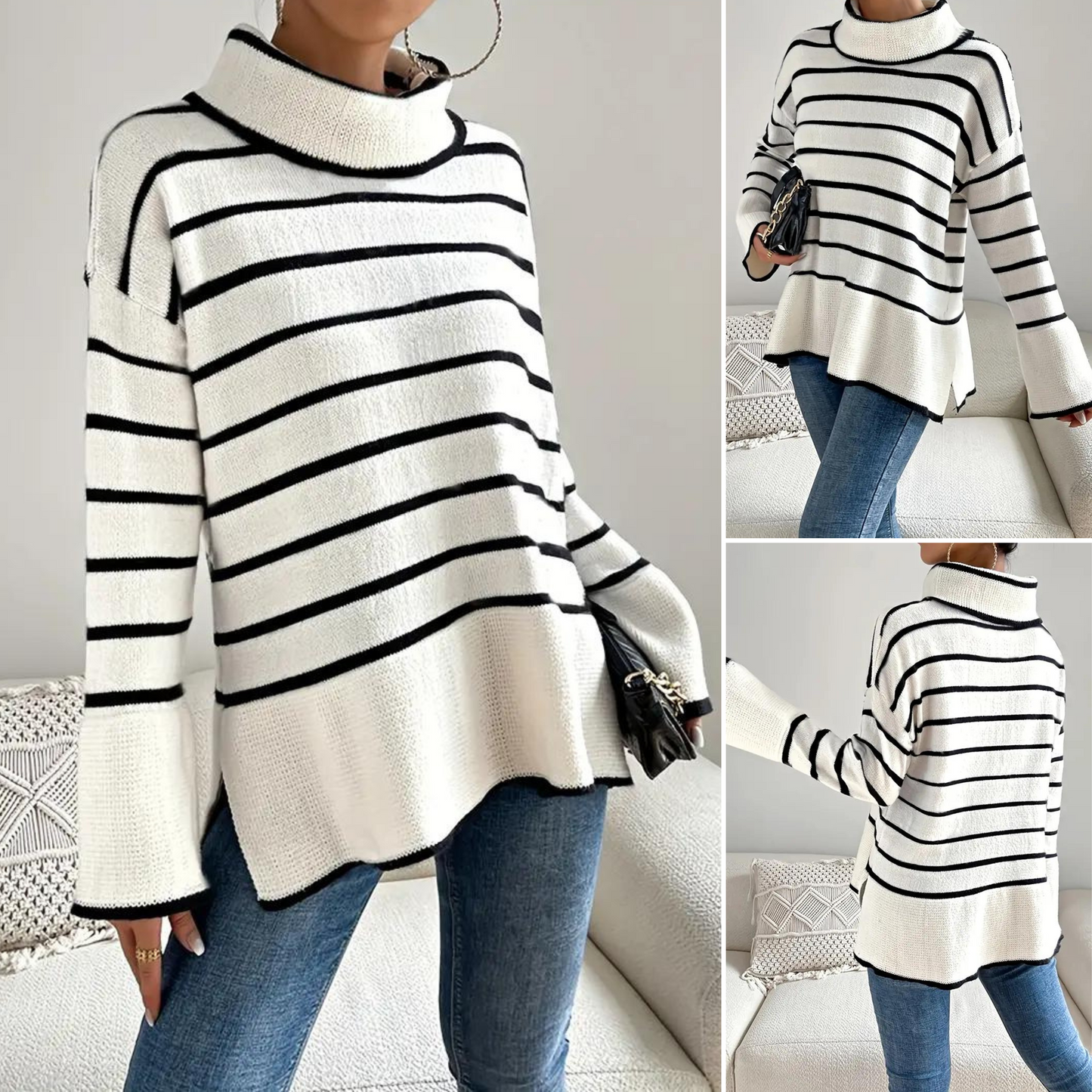 Clarice™ - Striped turtleneck sweater