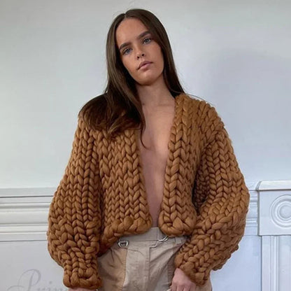 Cozy solid-color knitted cardigan, casual 