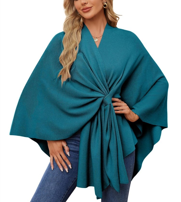 Soft, elegant shawl poncho for cozy-chic layering. 