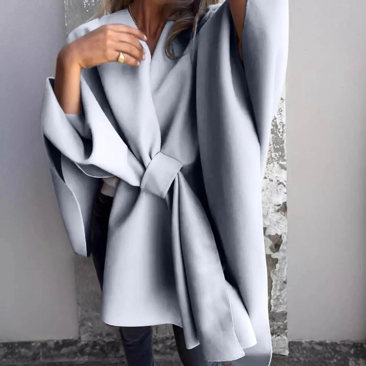 Cozy knitted long cardigan with batwing sleeves 