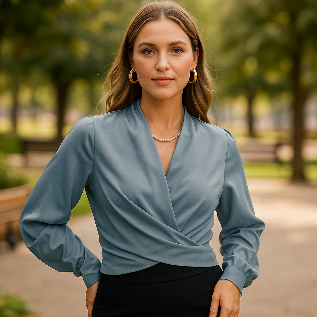 Chic blouse with puff sleeves and V-neck for effortless elegance 