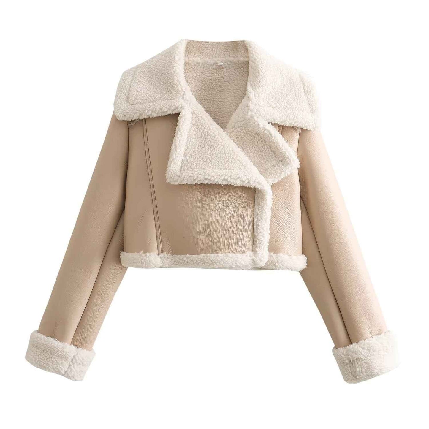 Stylish women's short jacket with warm teddy lining 