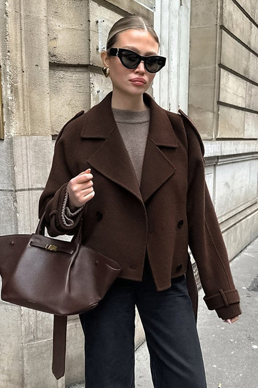 Timeless brown double-breasted jacket made of a wool blend 