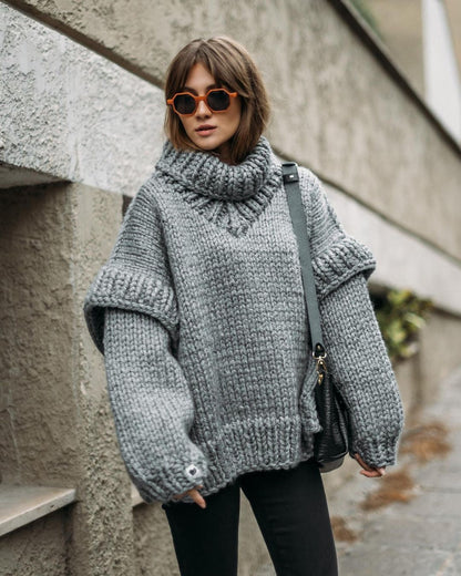Chunky knit oversized roll-neck sweater for women