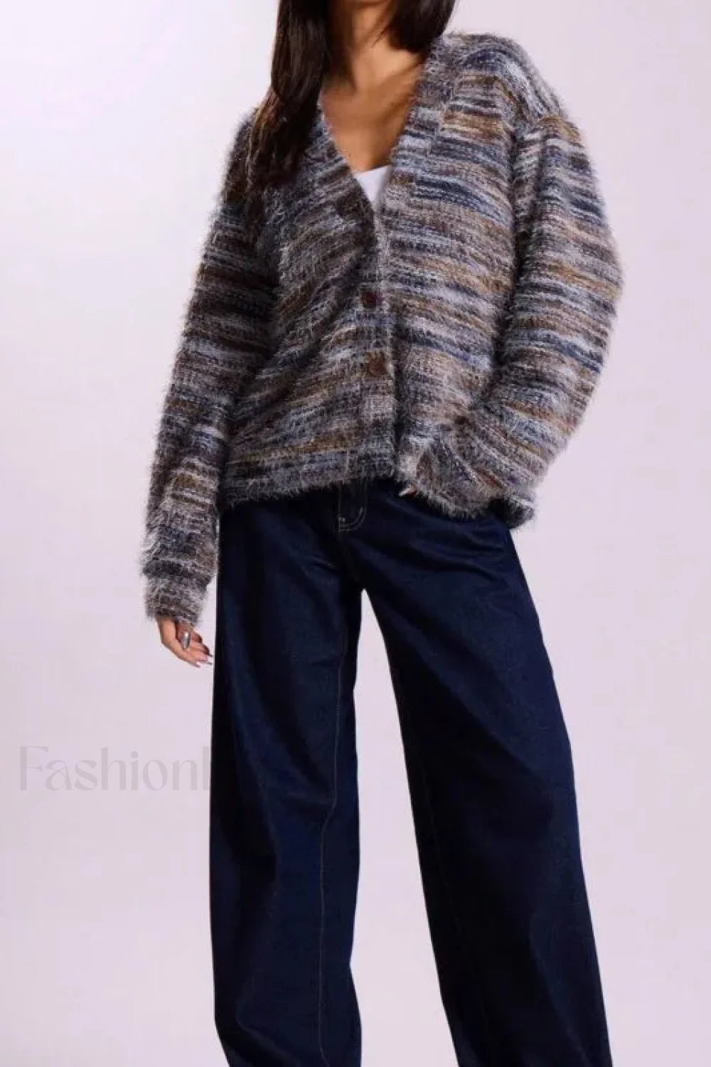 Cozy vintage striped V-neck cardigan 