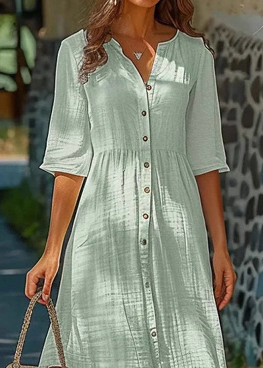 Solid cotton short-sleeved polo shirt dress with buttons 