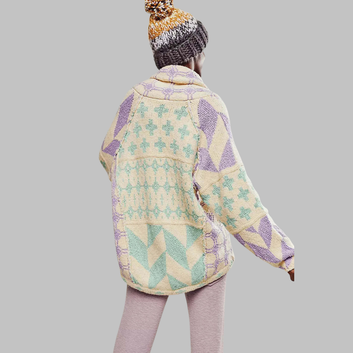 Cozy soft jacket with modern geometric patterns