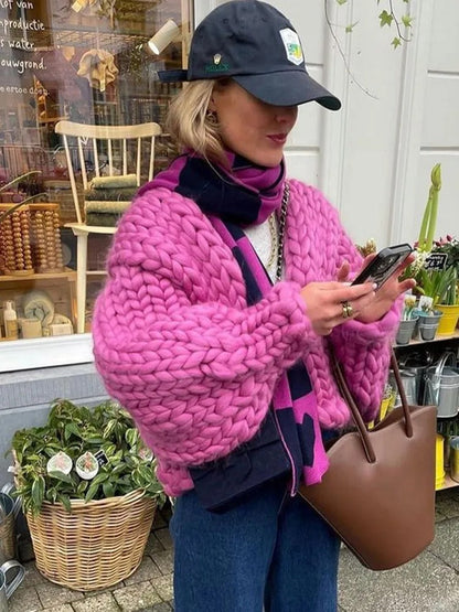 Cozy solid-color knitted cardigan, casual 