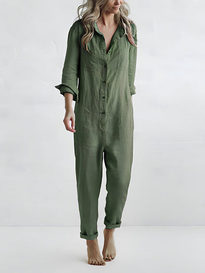Scarlett™ - Long Sleeve Button-Front Jumpsuit [Last Day Discount]