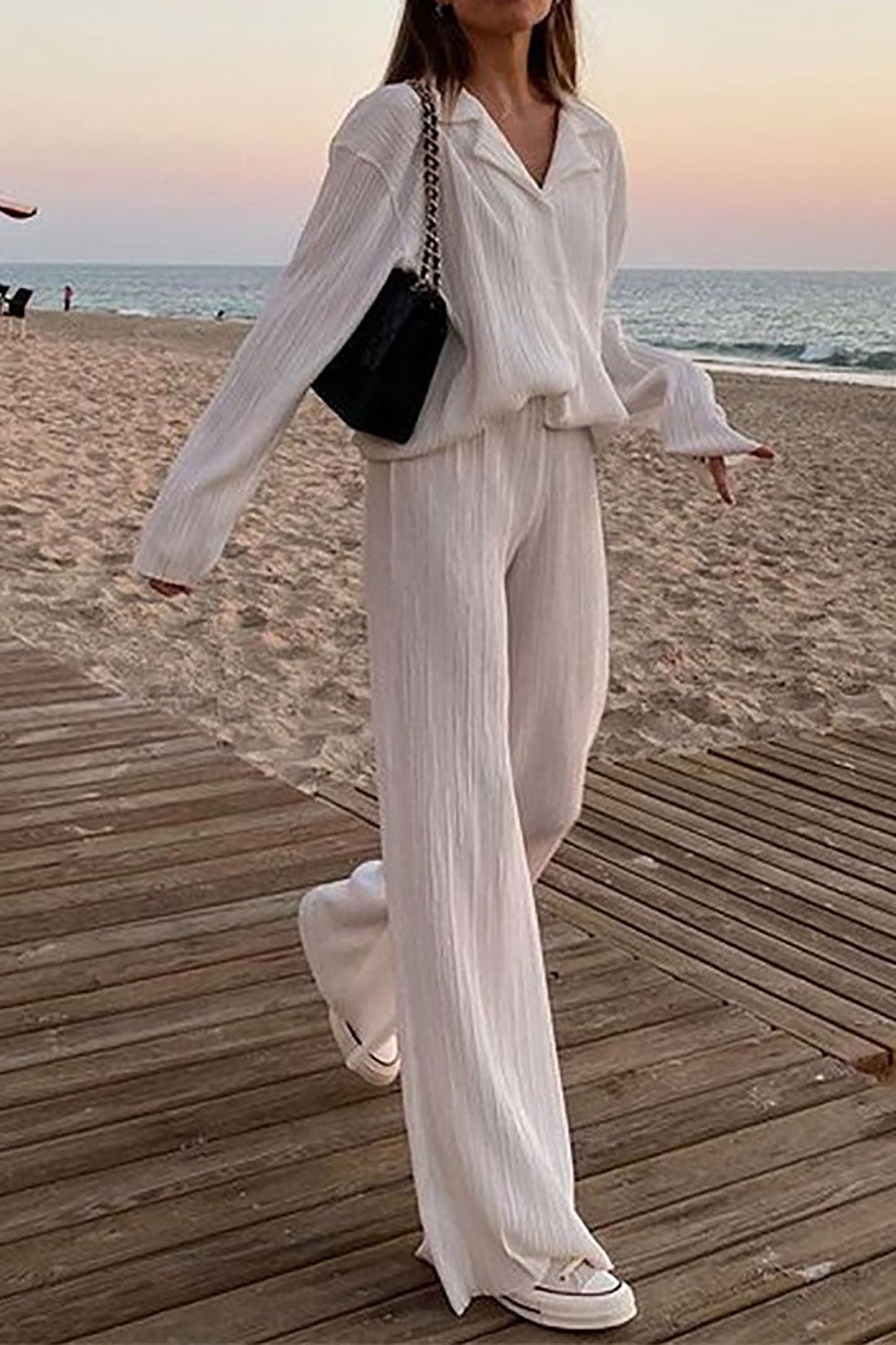 Gladys™ - Plain slim fit leisure suit with perforated pattern [Last day discount]