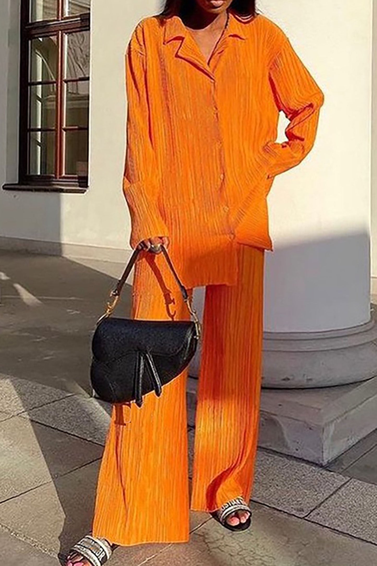 Gladys™ - Plain slim fit leisure suit with perforated pattern [Last day discount]