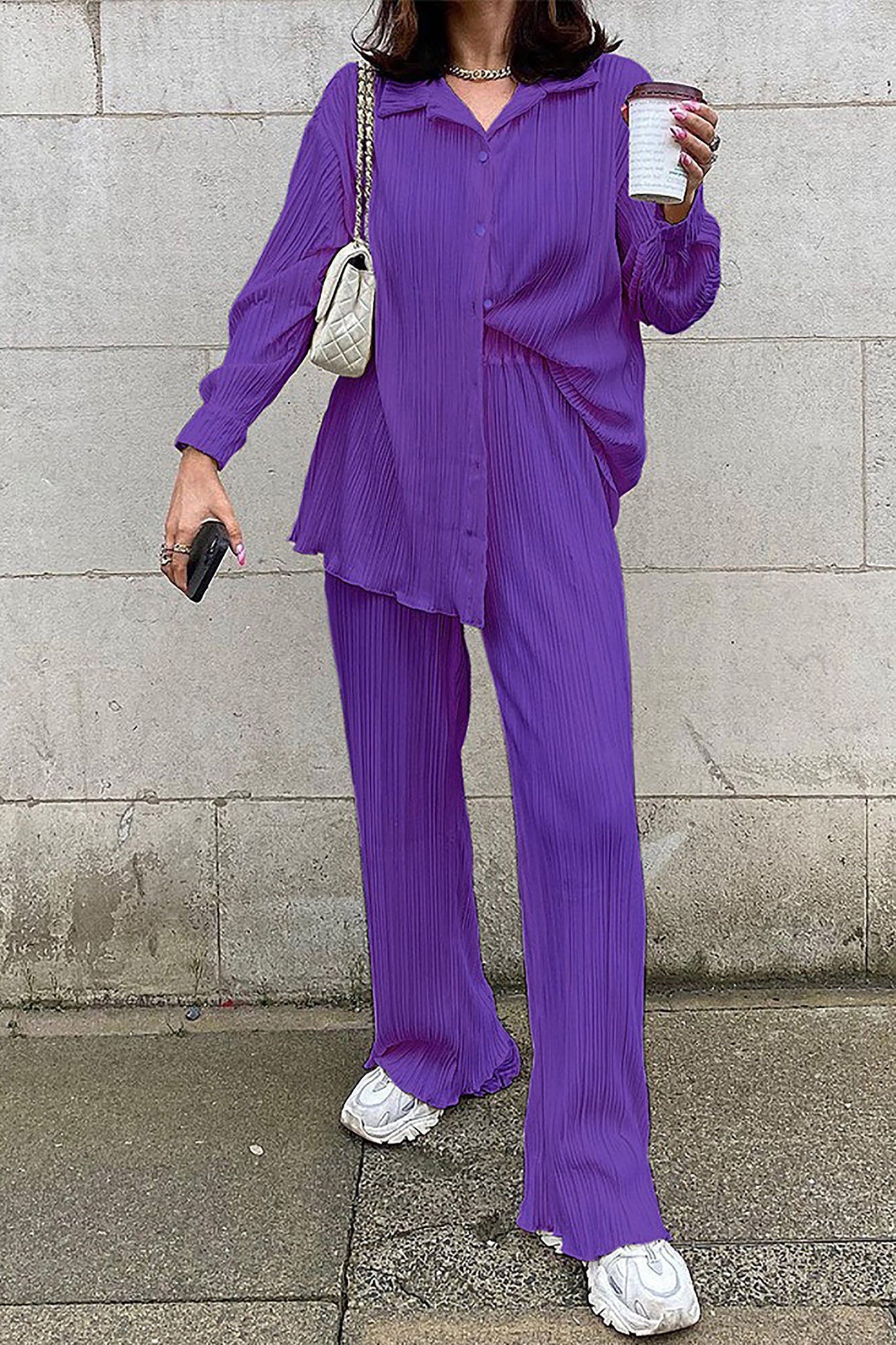 Gladys™ - Plain slim fit leisure suit with perforated pattern [Last day discount]