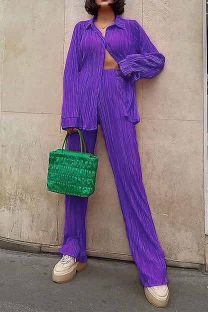 Gladys™ - Plain slim fit leisure suit with perforated pattern [Last day discount]