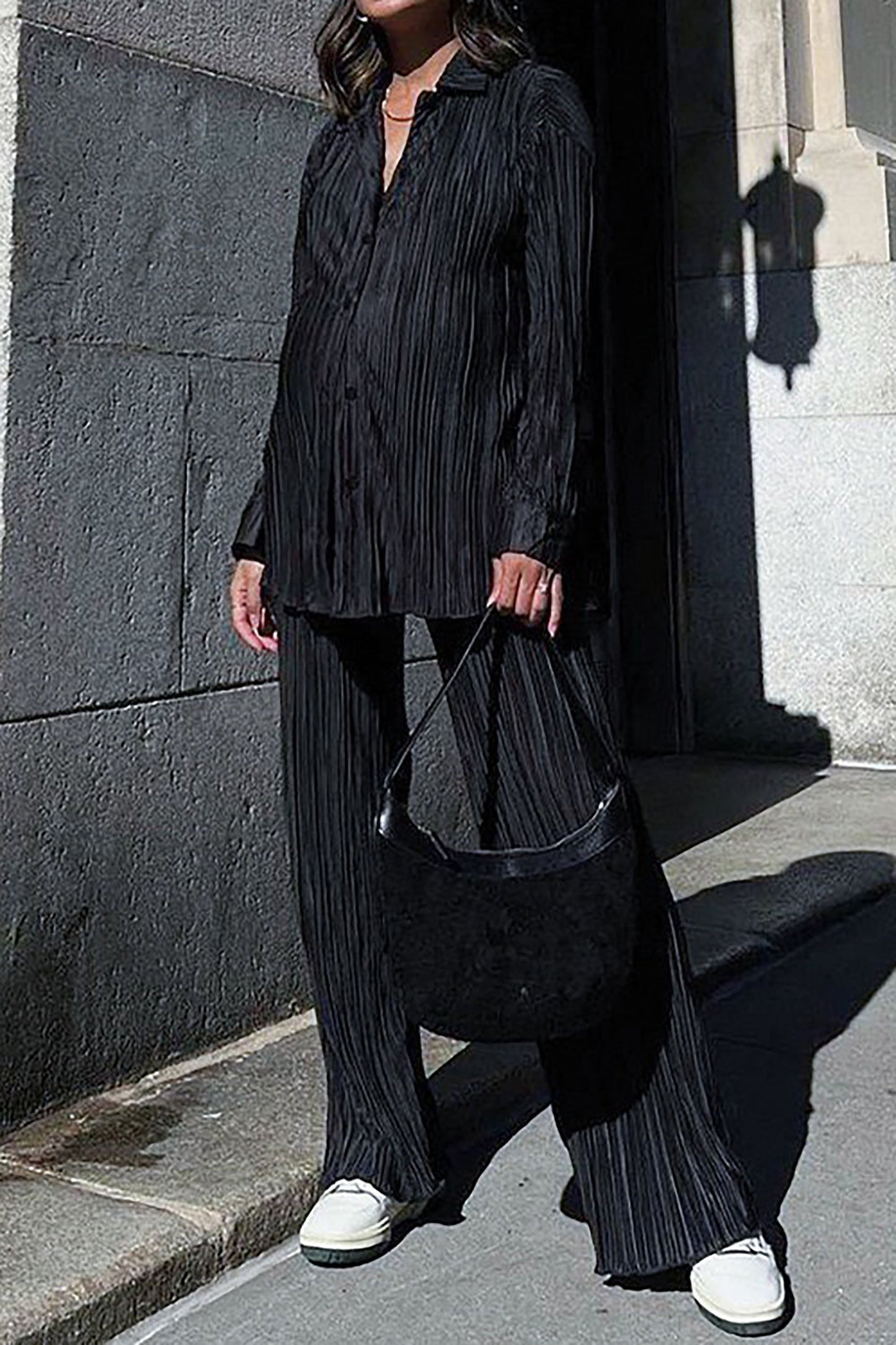 Gladys™ - Plain slim fit leisure suit with perforated pattern [Last day discount]