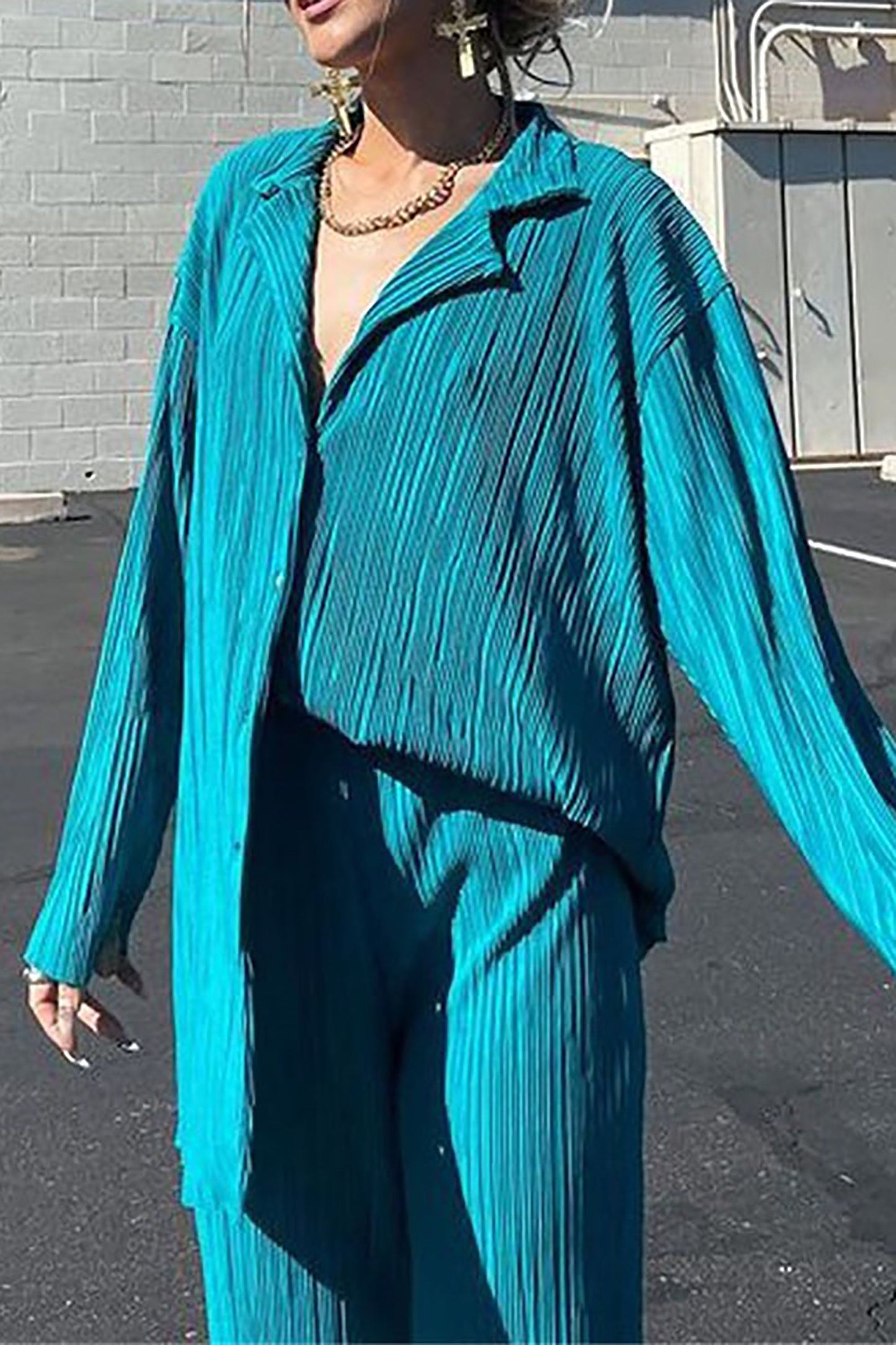 Gladys™ - Plain slim fit leisure suit with perforated pattern [Last day discount]