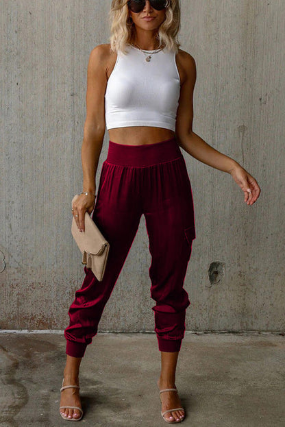 Maya™ - High-waisted satin joggers with pockets
