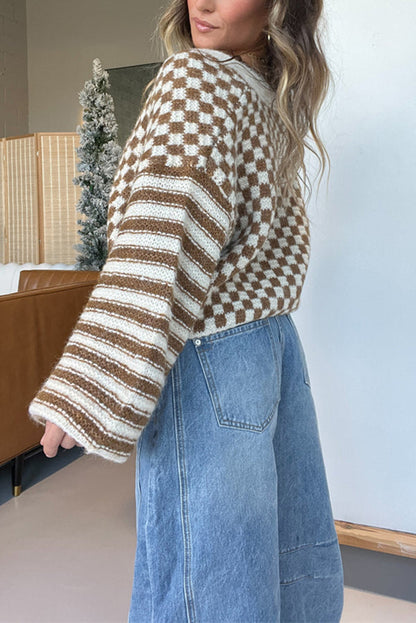 Cozy striped lightweight cardigan with a check pattern 