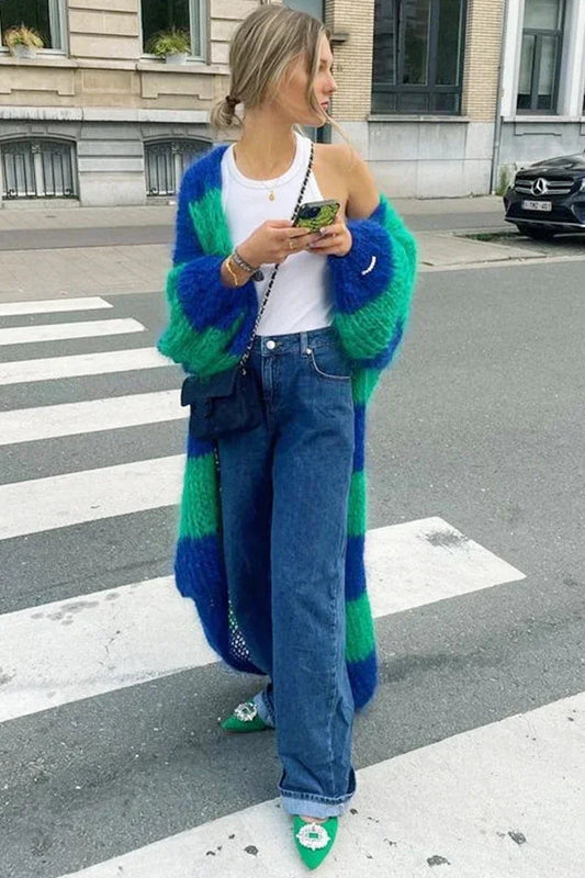 Cozy striped oversized knit cardigan 