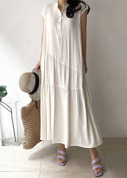 Women's long dress in khaki-colored cotton fabric with button pocket 