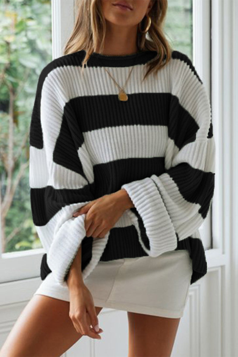 Angel™ - Fashionable cute striped contrast O-neck sweater
