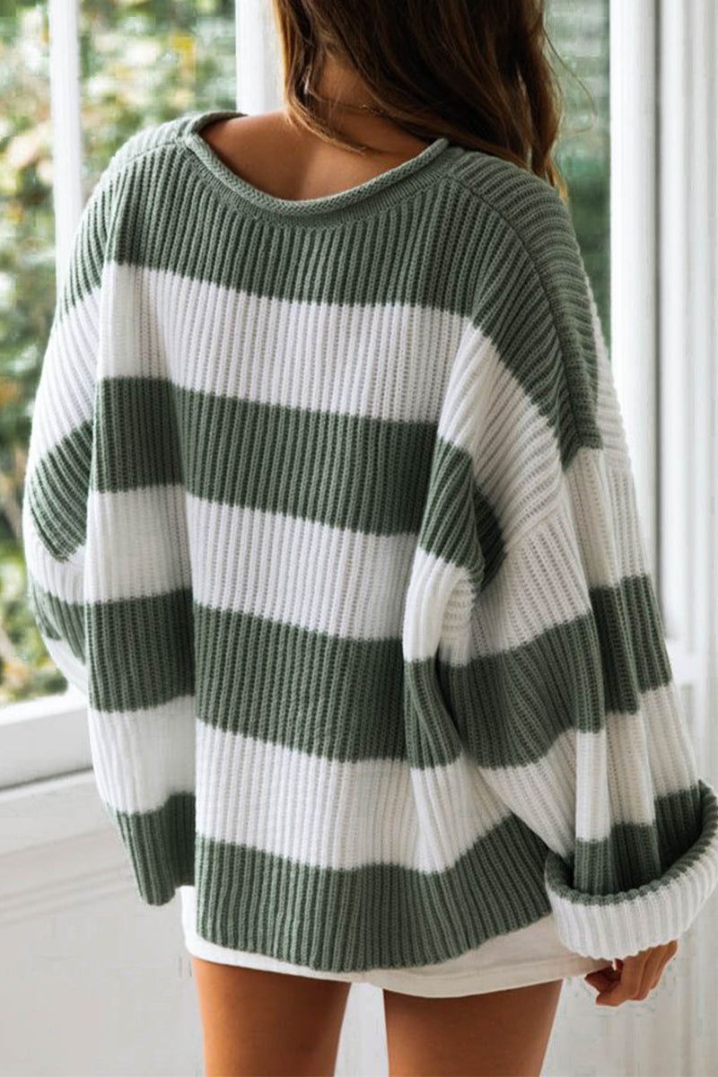 Angel™ - Fashionable cute striped contrast O-neck sweater
