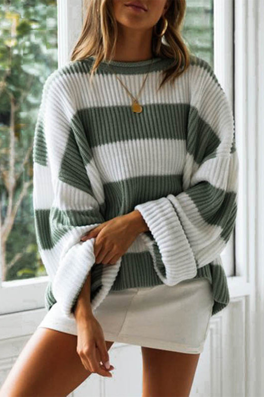 Angel™ - Fashionable cute striped contrast O-neck sweater