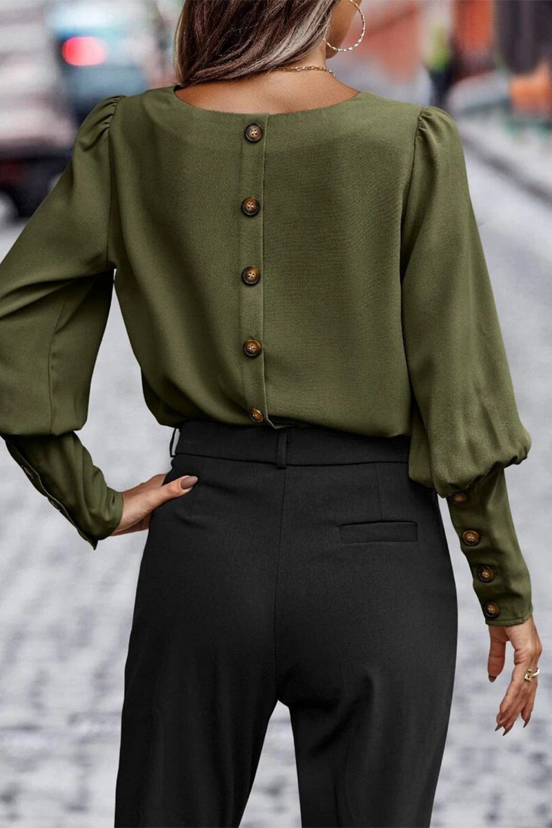 Pamela™ - Elegant solid buttons O-neck tops 