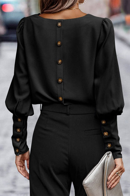 Pamela™ - Elegant solid buttons O-neck tops 