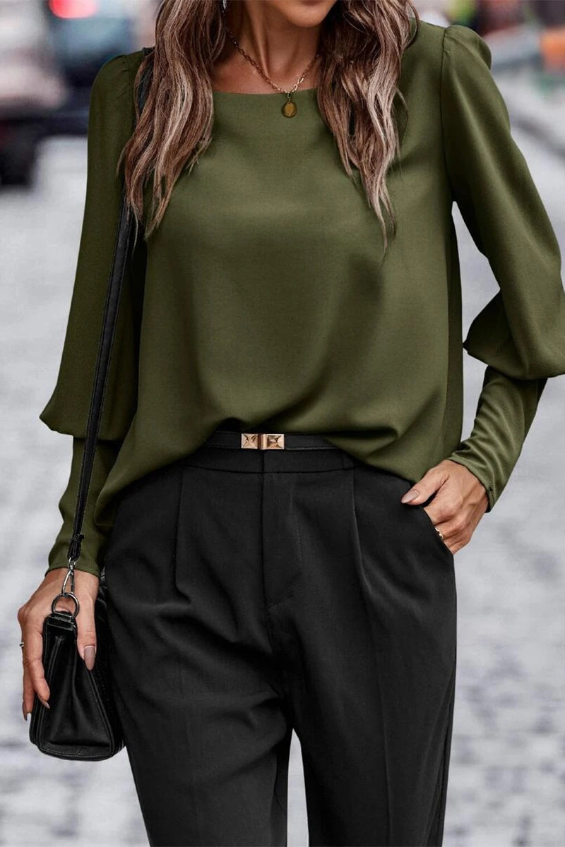 Pamela™ - Elegant solid buttons O-neck tops 