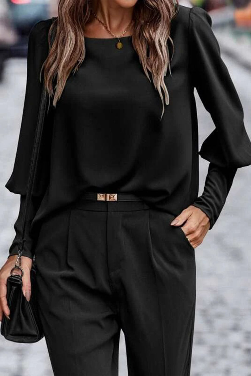 Pamela™ - Elegant solid buttons O-neck tops 