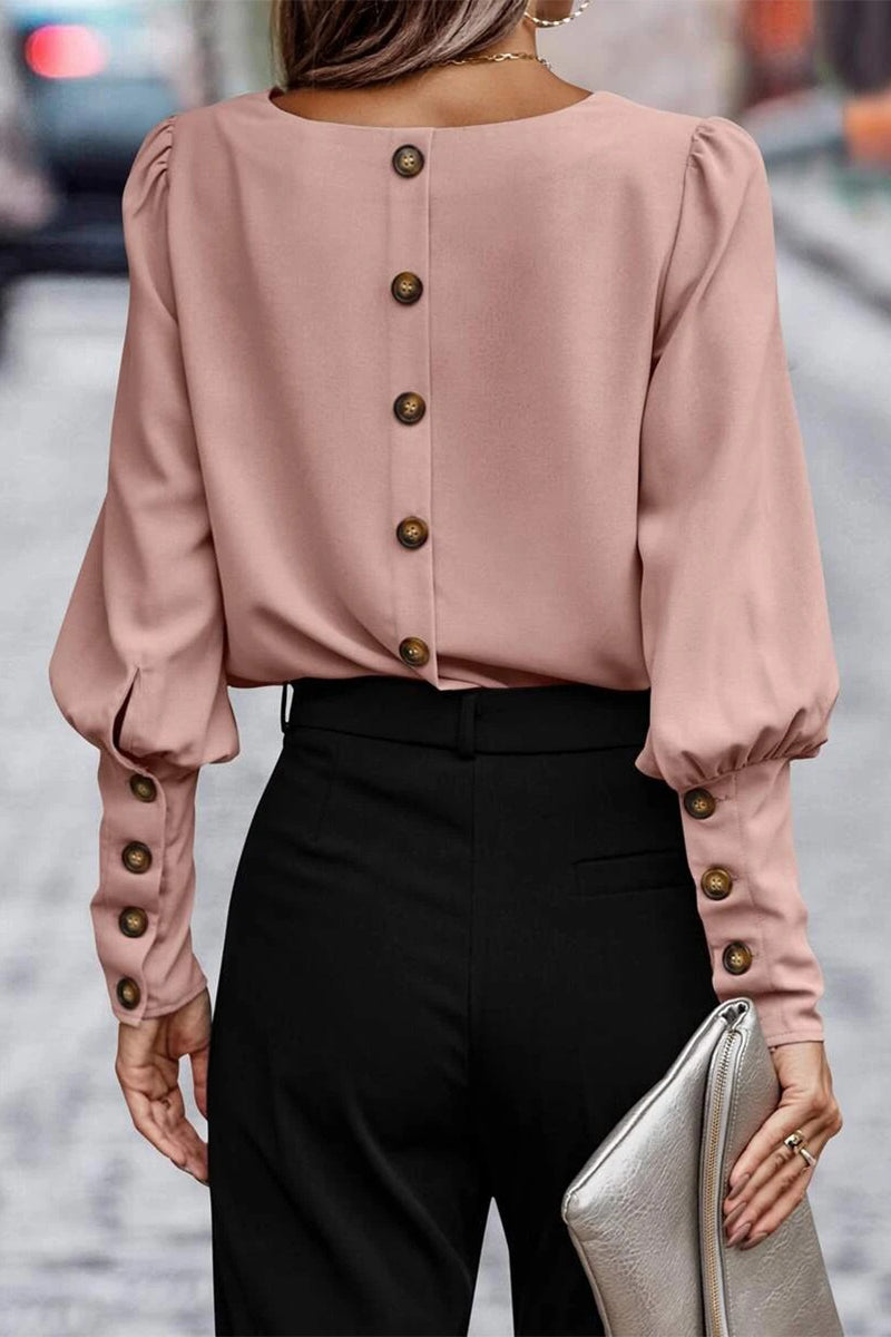 Pamela™ - Elegant solid buttons O-neck tops 