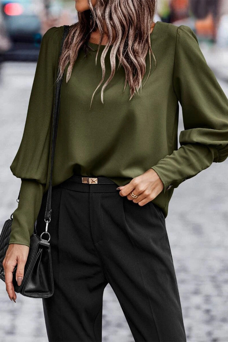 Pamela™ - Elegant solid buttons O-neck tops 