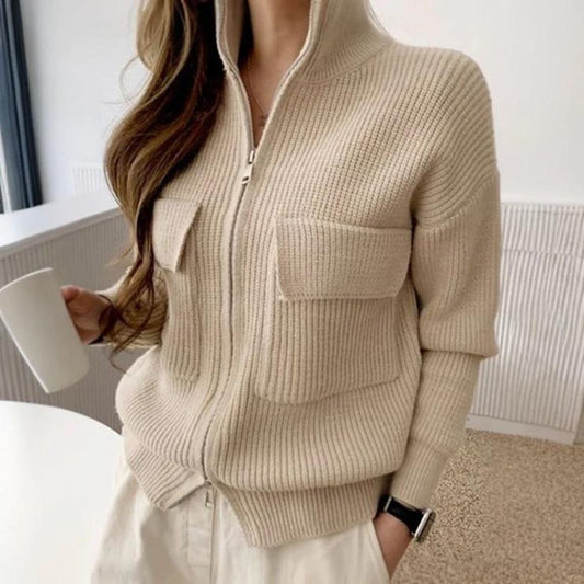 Cozy knit sweater with zipper and pockets for a casual look