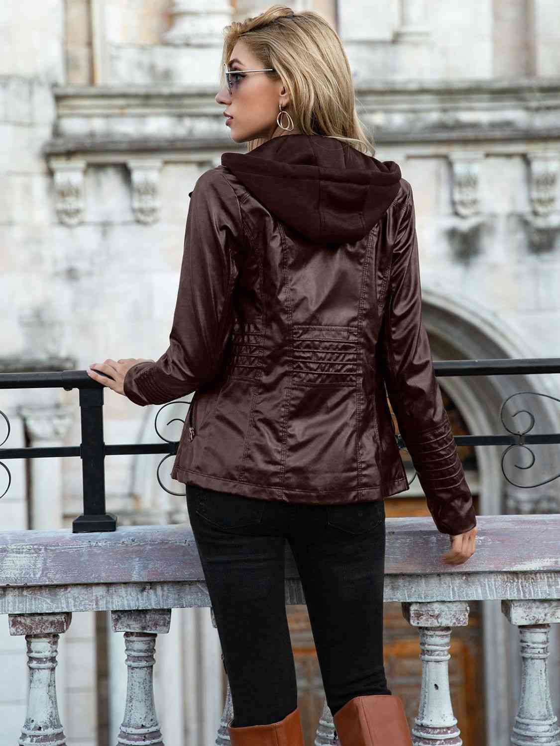 Kharyss™ - Full Size Zip-Up Hooded PU Jacket [Last Day Discount]