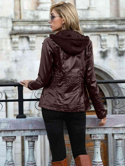 Kharyss™ - Full Size Zip-Up Hooded PU Jacket [Last Day Discount]