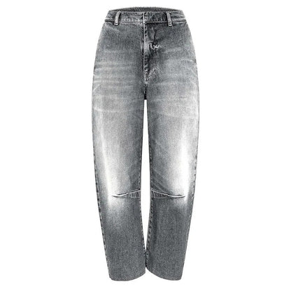 Casual denim jacket with belt, stand-up collar and long sleeves