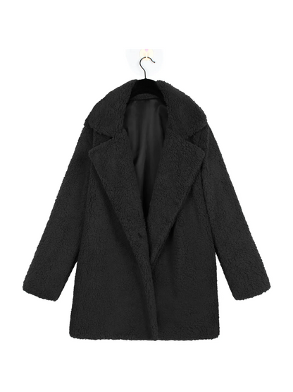 Cozy teddy plush short coat with lapel collar for women 