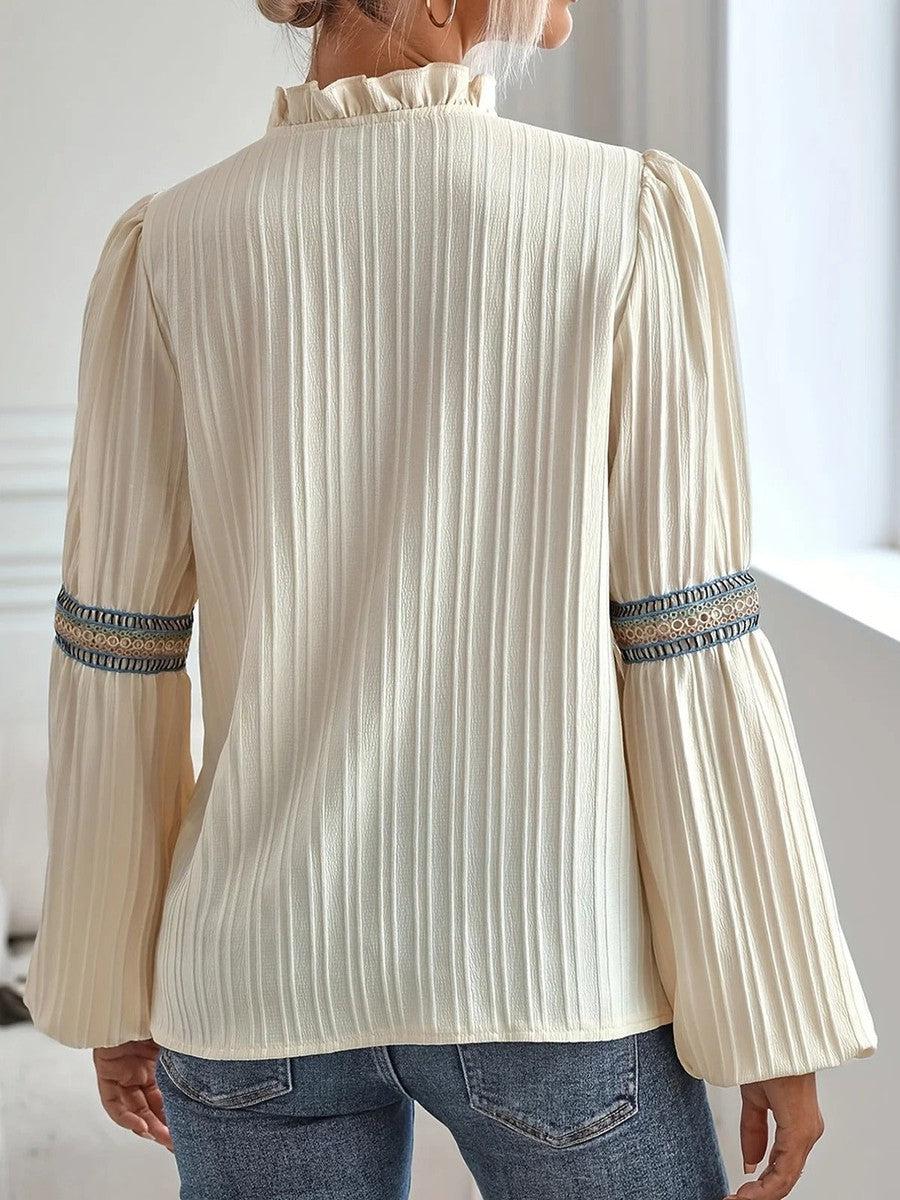 Avery™ - Bell-sleeved apricot long-sleeved pleated top